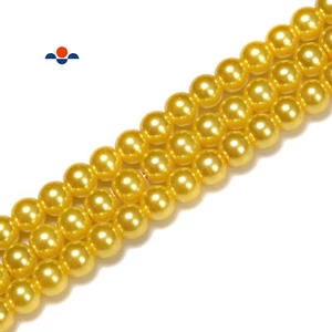 Yellow Glass Pearl Smooth Round Beads 3mm 4mm 6mm 8mm 10mm 12mm 15.5" Strand - Picture 1 of 2