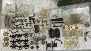 Huge Lot of VTG Furniture Hardware Drawer Pulls Backplates Knobs Hinges Salvage - Picture 1 of 14