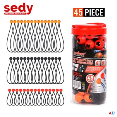 45Pc Elastic Bungee Ball Tie Down Cord Loop Stretch Tarp Tent Awning Strap Black - Image 1 of 4