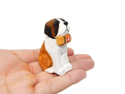 Estatuilla Bernard Perro Cachorro Miniatura Madera Talla Decoración Estatua Mascota Foto 1 de 4