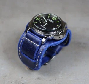 Leder Uhrenarmband Blau Military Retro Band Manschettenpolster Distressed, 18 20 22 24mm - Bild 1 von 7