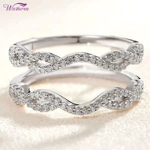 Wuziwen Wedding Band Guard Ring Enhancer Sterling Silver Round AAAAA Cz Size 8 - Picture 1 of 12