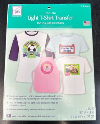 June Tailor Light T-Shirt Iron-On Ink Jet Transfer Sheets 8.5"X11" 6/Pkg-