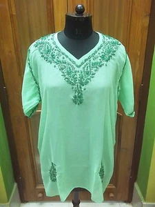TUNICA FATTA A MANO KURTA KURTI ETNICA CHIKAN RICAMO GEORGETTE TOP 2XL 3XL 4XL - Foto 1 di 5