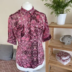 JUST CAVALLI 100% Silk Chiffon Printed Button Collar Designer Blouse Size 12 - Picture 1 of 10
