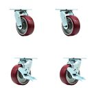 5 Inch SS Poly on Aluminum Swivel Caster Set with Ball Bearings 2 Brakes SCC