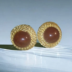 Ohrringe, Clip On Cabachon rund edel Kuppelform braun goldfarben Vintage (D124) - Bild 1 von 6