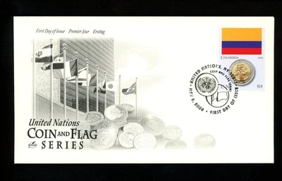 Postal History UN FDC NY #953c Artcraft Coin Flag Series Colombia 2008 - Image 1 of 2