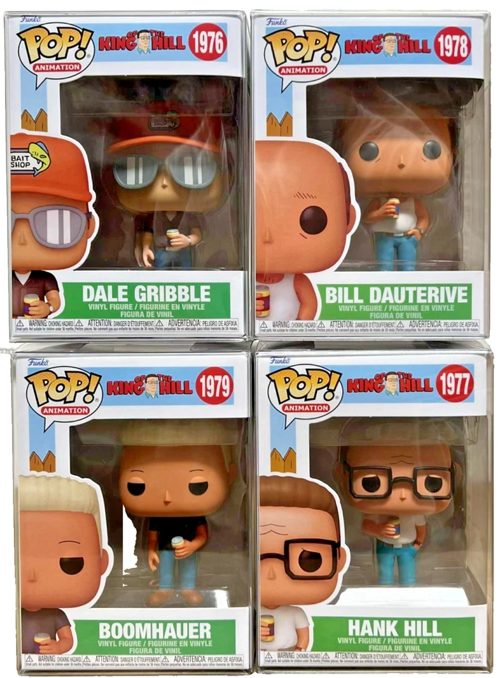 4x FUNKO POP KING OF THE HILL HANK DALE BILL BOOMHAUER COMPLETE SET w/ PROTECTOR
