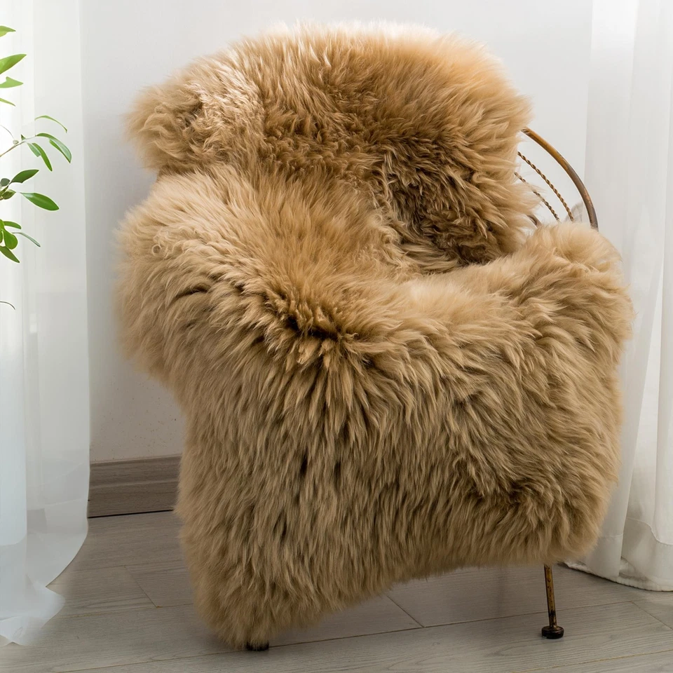 Alfombra de piel de oveja genuina premium para dormitorio, carpa de piel de lana suave y esponjosa real... Foto 1 de 4