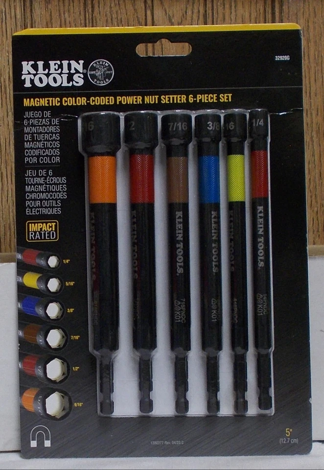 Klein Tools 32920G Juego de 6 piezas de tuercas de alimentación huecas magnéticas codificadas por colores Foto 1 de 1