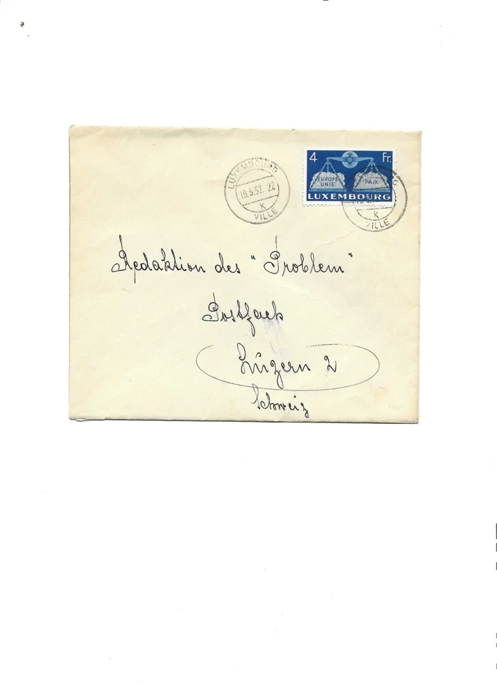 Luxemburgo Carta con 4 frs Europe Unie a Lucerna 1952 - Imagen 1 de 1