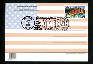 US FDC 2002 Greetings America #3572 Idaho ID Flag Map Large Letter Postcard - Picture 1 of 2