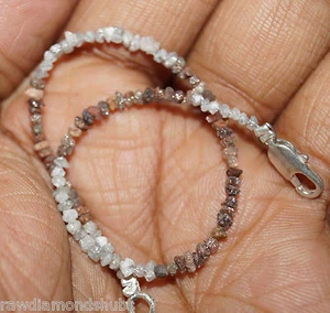 8.0 tcw 7 inc.Natural Red / White Rough Raw Diamond Beads Bracelet, 925 silver - Picture 1 of 3