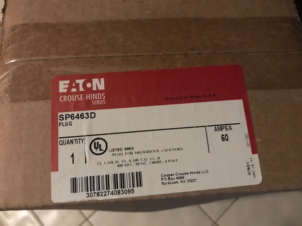 NEW in sealed box CROUSE HINDS SP6463D PLUG 60A 480V ships from Texas - Image 1 of 1