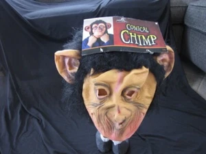 Comical Chimp Adult Mens Mask Head Halloween Accessory Big Ears Monkey - Picture 1 of 6