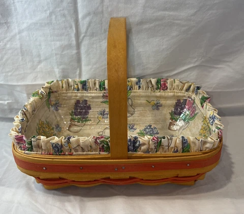 2000 Longaberger Mother's Day Early Blossoms Basket w/Protector & Liner Cover
