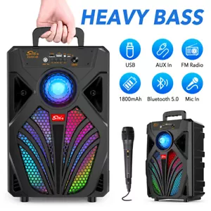 Portable TWS Bluetooth Speaker 8" Heavy Bass Subwoofer Wireless Stereo FM Radio - Picture 1 of 17