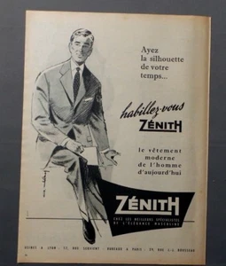 PUB PUBLICITE ANCIENNE ADVERT CLIPPING 250917 VETEMENT MODERNE DE L HOMME ZENITH - Picture 1 of 1