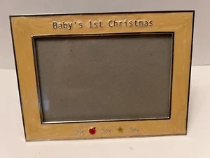 Picture Frame Baby’s First Christmas Metal With Cream Colored Enamel Vtg 3.5x5.5 - Picture 1 of 8