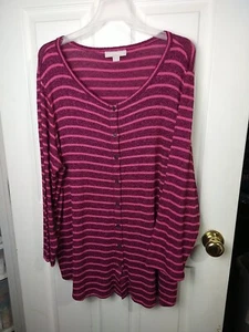 Woman Within 18/20 L Shirt Pink Striped Button Front Soft Long Sleeve - Picture 1 of 10