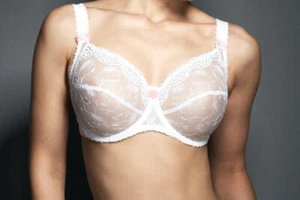 Fauve White Brianna Bra 30D Eu 65D Underwired Plunge Sheer See through cups lace - Picture 1 of 1