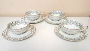 Noritake Nippon Toki Kaisha 4 Cups & Saucers, DOVER Blue Flowers Gold Trim 1950s - Picture 1 of 12