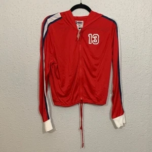 Lucky Brand Vtg Red Full Zip Y2K Sports Mesh Hooded NWT Jacket size L - Picture 1 of 10