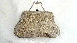 Bolso de cuentas de oro pequeño de colección hecho a mano en Japón 7,5"" x 5"" forrado oro satinado prístino - Imagen 1 de 6