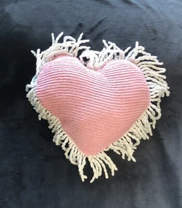 Vintage Chenille Heart Shape Fringed Pillow 8”Tall X 9”Wide - Picture 1 of 2