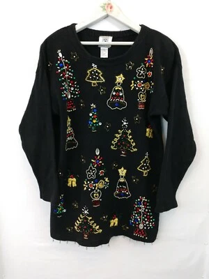 Suéter Feo Vacaciones Navidad Colección SC Studio De Colección Para Mujer LG Negro Cuentas Foto 1 de 4