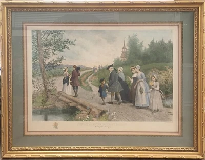 Antigo Sunday Morning In Sleepy Hollow Washington Irving Prof. Impressão emoldurada 44x33  - Imagem 1 de 4