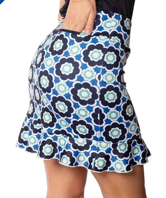 NUEVO CON ETIQUETAS Damas GOLFTINI Azul Floral Want It All Volantes Dobladillo Tejido GOLF S M & L Foto 1 de 4