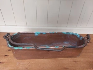 Antiker viktorianischer Kupfertrog Übertopf, Rolldeckel, schmiedeeiserner Griff - Bild 1 von 7