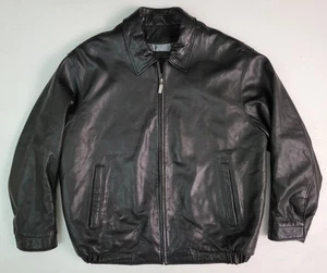 Roundtree & Yorke Black Lambskin Lined Soft Leather Moto Bomber Jacket Men's XL - Picture 1 of 9