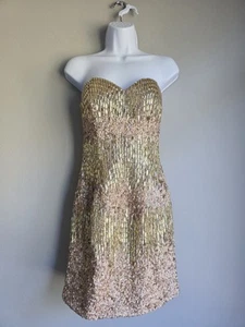 Sherri Hill Gold Sequin Beaded Embellished Dress Gorgeous Prom Party Event Sz 4 - Picture 1 of 18