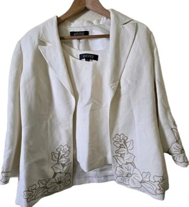 Kasper Womens Linen Blend White And Beige Floral Suit Jacket Blazer With Shell - Picture 1 of 7