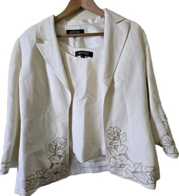 Kasper женщин льняной смеси белый и бежевый цветочный костюм куртка блейзер с подкладкой - Изображение 1 из 4