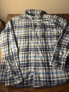 Patagonia blue/khaki plaid flannel long sleeve button shirt organic cotton, M - Picture 1 of 10