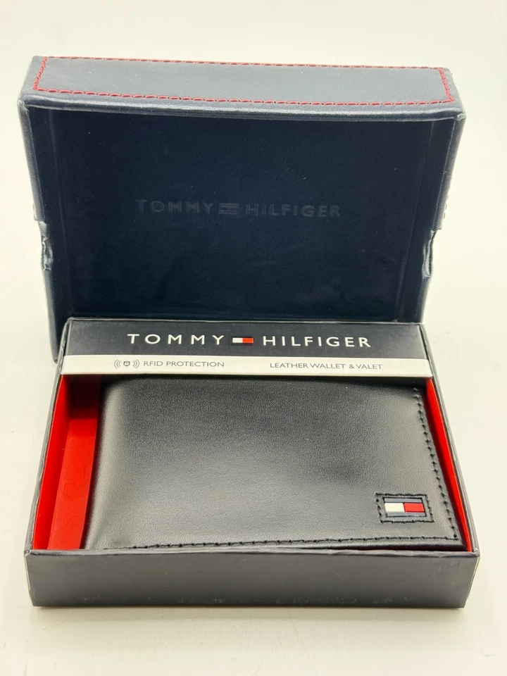 TOMMY HILFIGER 129919 Genuine Trifold Leather Wallet Valet RFID Protection BLACK - Изображение 1 из 3