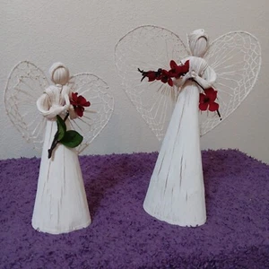 Homemade Tree Toppers/Ornaments, Set Of 2 Bark/String Angel's, Folk Art - Picture 1 of 5