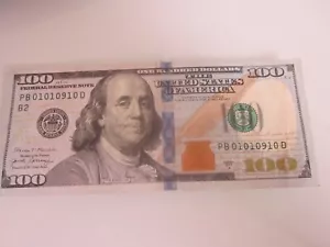 $100 ONE HUNDRED DOLLAR FANCY SERIAL NUMBER TRINARY 4 OF A KIND SUMS 12 0101091 - Picture 1 of 2