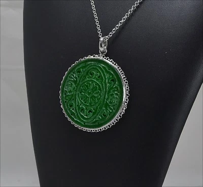 COLLANA E CIONDOLO IN ARGENTO 925 CON GIADA VERDE TONDA AGDV 076 - Immagine 1 di 3