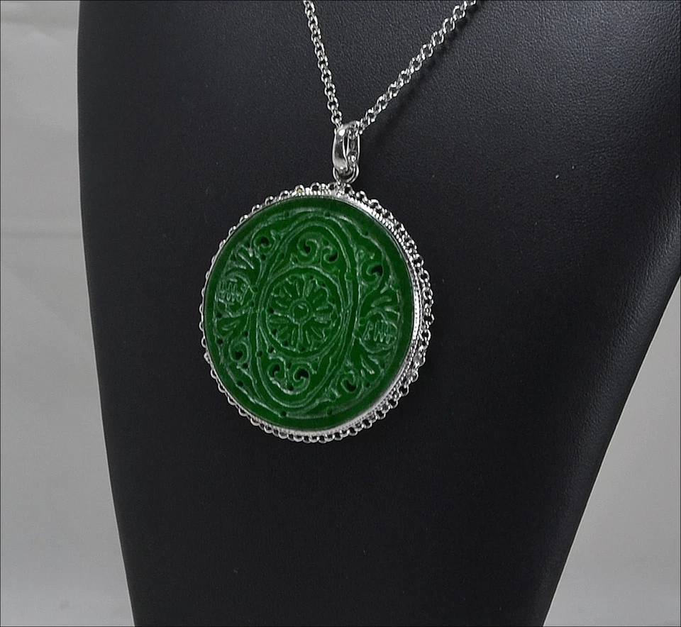 COLLANA E CIONDOLO IN ARGENTO 925 CON GIADA VERDE TONDA AGDV 076 - Immagine 1 di 3