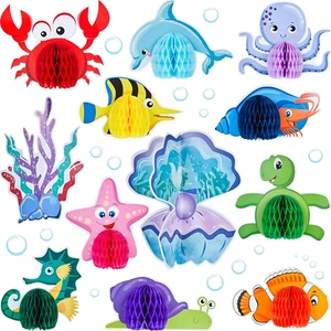 12 Pieces under the Sea Party Decorations Ocean Sea Animal Honeycomb Centerpiece - Picture 1 of 12