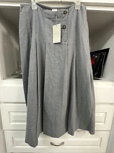 New Poetry Fashion Pleated Linen & Wool Long Skirt UF84 Khaki Denim - Size US 12 - Picture 1 of 6