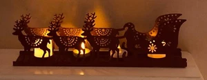 Unbranded Tealight Holder Reindeer and Sleigh metal red rectangular pre-owned - Picture 1 of 14
