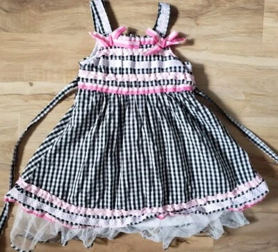 niñas adorable Niña Niña Negro Cuadros Rosa Vestido Talla 4T Foto 1 de 4