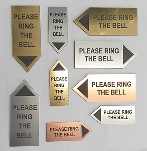 PLEASE RING THE BELL Arrow sign 2 sizes 62x25mm & 87x37mm Up, Down, Left, Right - Picture 1 of 3