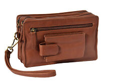 Real Leather Brown Wrist Money Bag Wristlet Grab Clutch Pouch 